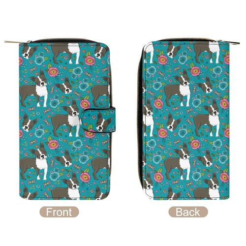 Boston Terrier French Bulldog Womens Wallet Leather Card Holder Purse RFID Blocking Bifold Clutch Handbag with Zipper Pocket3