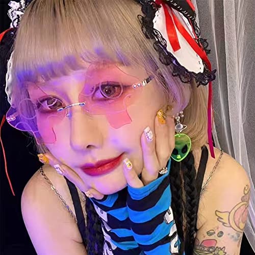 ENTHYI Mushroom Shape Sunglasses for Women Irregular Rimless Eyewear Retro rave Party halloween Sun Glasses3