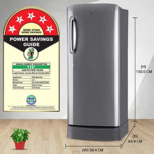 Image of LG 235L 5 Star Inverter Direct-Cool Single Door Refrigerator (GL-D241APZZ, Shiny Steel, Base Stand with Drawer)