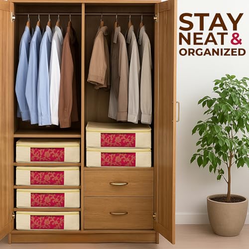 Image of SITTELLA Cotton Canvas Clothes Storage Bags /Saree Covers with Zip for Storage Specially Design for Woman Dresses, Sarees, Lehengas for Wardrobe Organizer (beige, PK 02)
