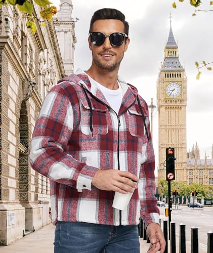 Image of GEEK LIGHTING Men's Flannel Shirts Jacket Sherpa Lined Fleece Plaid Hoodie Long Sleeve Winter Warm Coat