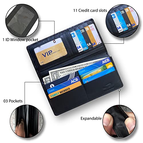 Long Wallets For Men Black Alligator Exotic Skin Wallets Rodeo Checkbook Cover Crocodile Slim Wallet RFID Blocking Multi Card Pocket Holder Extra Capacity with Smart Phone Handmade Gift LON113