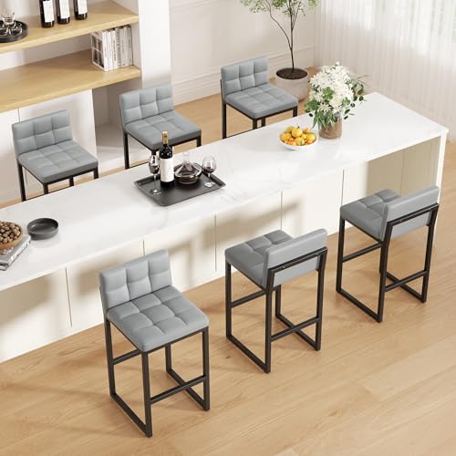 Image of Bar Stools Set of 6, Modern Counter Height Bar Stools with Back,24 inch Light Grey