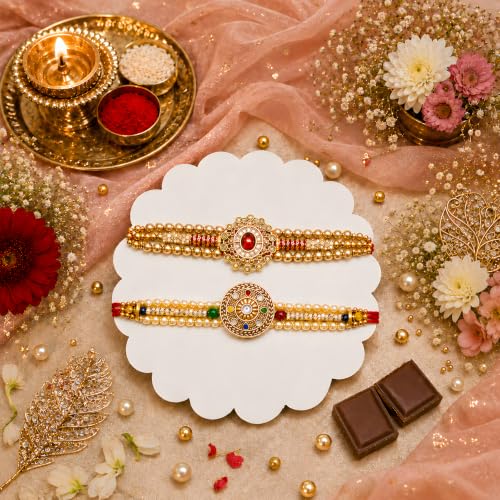 Image of Rakkhi Gift Set For Brother, Rakhi Combo For Brother | Premium Rakhi With Roli, Tilak & Greeting Card (Design-7)