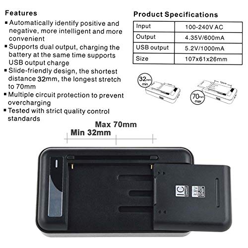 SLLEA Battery Charger for LG L5 BL-44JH Optimus P700 P750 L7 E440 L4 E460 Motion MS770