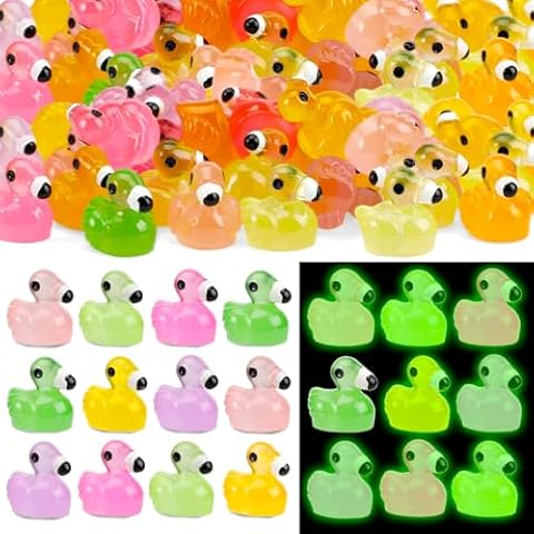 TOUCH TOP 150 pcs Mini Flamingo Resin Ducks, Glow in Dark Luminous Flamingo Tiny Ducks Figurines for DIY Craft Garden Landscape Aquarium Mini Animals Figures to Hide Gift Cover