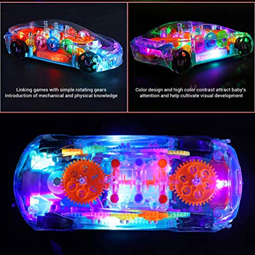 Image of WISHKEY Plastic 3D Colorful Super Transparent 360 Degree Rotation Toy, Gear Simulation Mechanical Technology Racing Car with Light & Sound (Pack of 1, Multicolor)