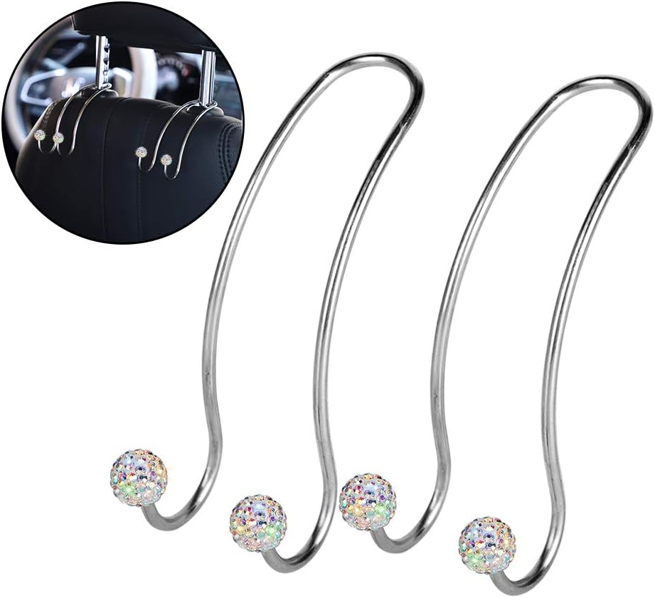 OTOSTAR 2 Pack Bling Car Hooks, Handmade Diamond Car Headrest Hangers Organizer Auto Backseat Hooks with Car Ring Emblem Sticker (AB)
