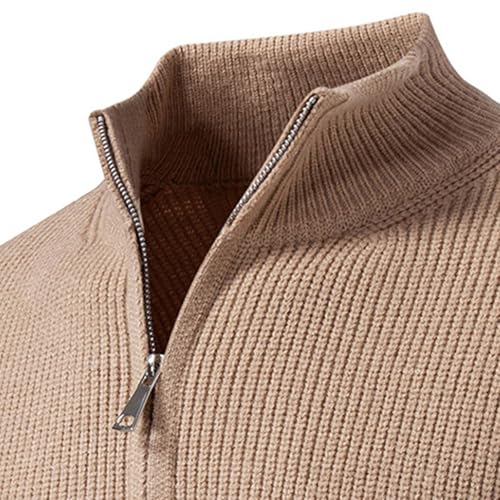 Mens Double Zip Cardigan Sweater Fall Winter Solid Long Sleeve Stand Collar Slim Fit Ribbed Knitted Sweaters Outwear4