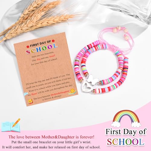 Image of Back to School /First Day of School Bracelet Gifts, First Day of Kindergarten Preschool First /Second Grade Bracelet Gifts, Set of 2 Colorful Matching Butterfly Bracelet for Mom and Daughter