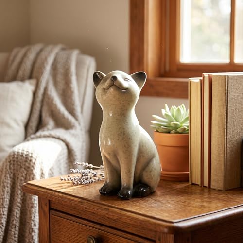 Speckled Resin Cat Figurine, Glossy Sitting Cat Statue, Cream and Black Decorative Cat Sculpture for Bookshelf, Desk, Shelf, Tabletop, Living Room, Office, Bedroom Decor, Gift for Cat Lovers (Cat) - Image 2