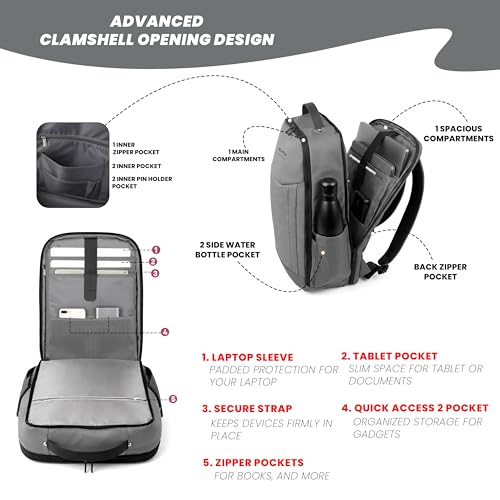Image of Storite Premium Laptop Backpack for Men & Women | 15.6 inch Laptop Bag | Water Resistant Business Travel Backpack | Durable Smart Bag (Grey)