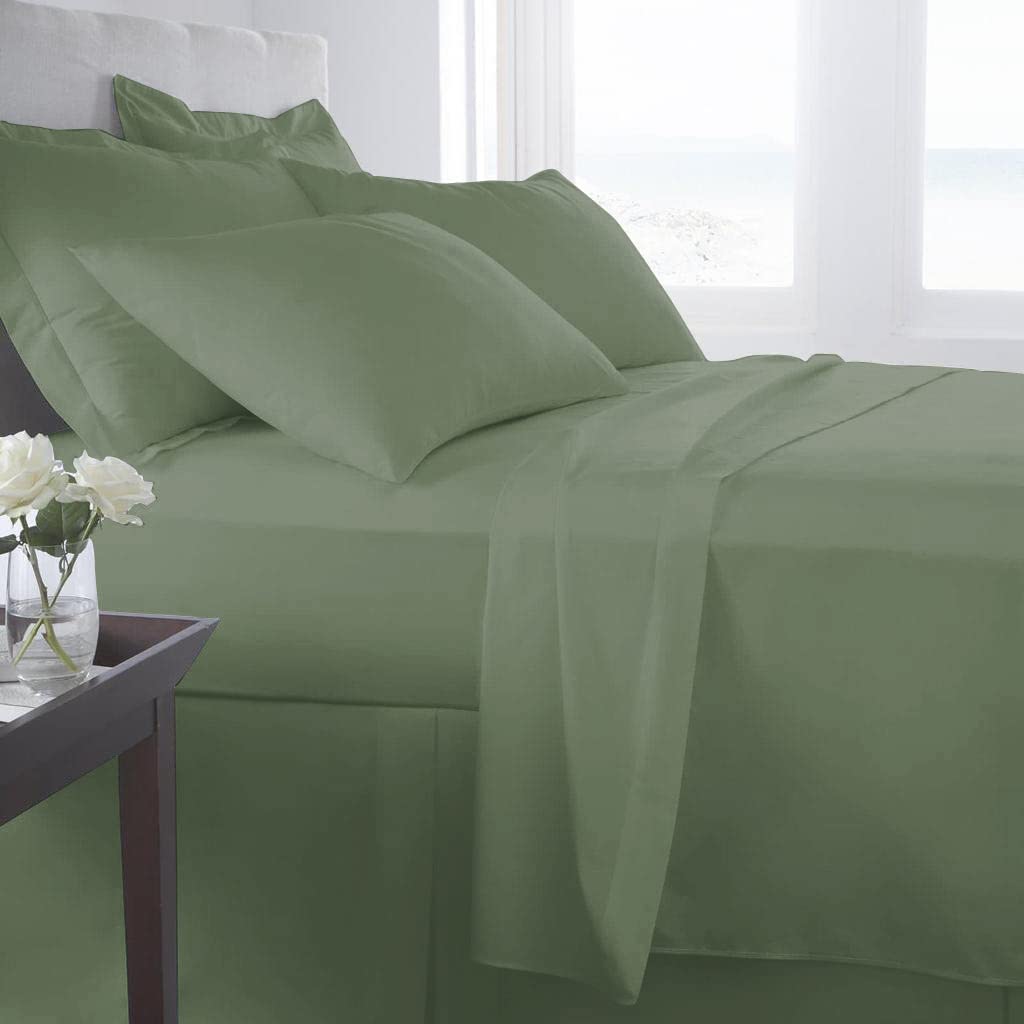 Ashley Mills 100% Egyptian Cotton 4Pcs Sheets Set Queen 800 Thread Count 18" Deep Pocket Luxury Super Soft Hotel Class Queen Size Bed Sheets - Sage Solid