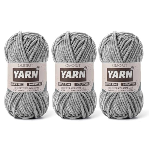 Image of Fluffy Chenille Yarn for Crocheting - Baby Yarn for Crocheting Soft Blanket - 3 Pack of 100g /(87.4yds) Crochet Amigurumi Chunky Yarns - Super Bulky 5 Velvet Yarns (3 Gray)