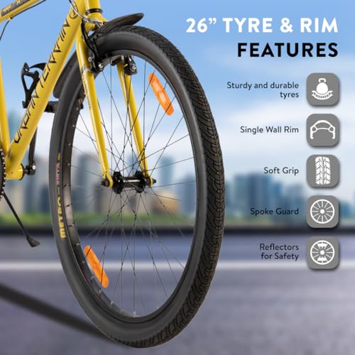 Image of Urban Terrain Rio Cycle /Bicycle City Bike 26T Single Speed Bike with Complete Accessories Bicycle for Men /Boys, UT7002S26 | Ideal for 13+ Years, Unisex, Frame Size : 18 inch (Yellow)