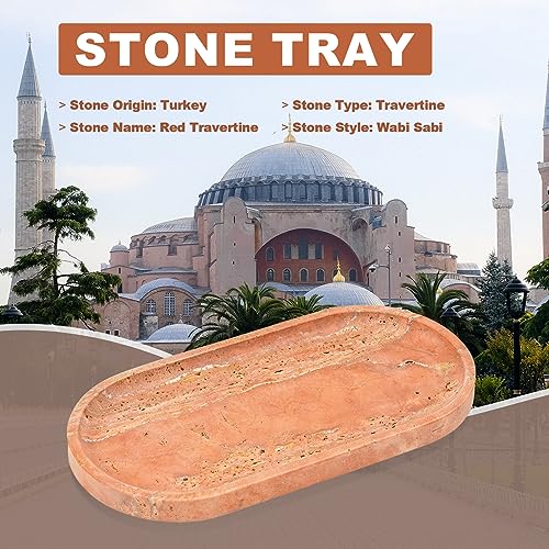 Image of Koville Turkish Natural Travertine Tray, 12 inchx6 inch Vanity Decorative Marble Wabi Sabi Decor for Home, Countertop Organizer, Catchall for Perfume, Candles, Jewelry Dish