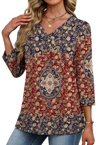 Image of XIEERDUO 3 /4 Length Sleeve Womens Tops V Neck T Shirts Summer Clothes Basic Blouses Dressy Casual 2026 Spring Outfits