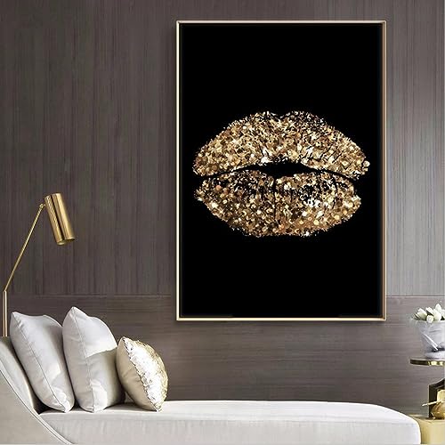 Toile femme noire abstrait doré 50x70cm sans cadre pour décoration murale chic