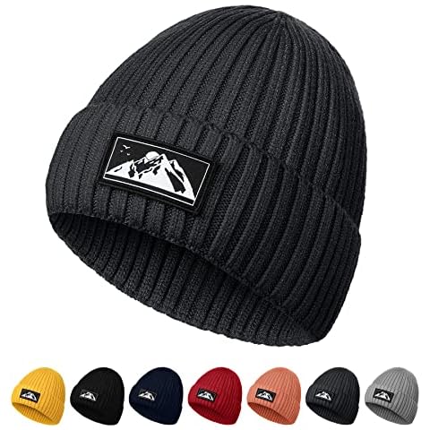 Gebell Men's Beanie Hat - Winter Knitted Beanie Hat Trawler Beanie Warm Soft Knit Cuffed Hat Thinsulate Hat Classic Slouch Beanie for Men Charcoal Grey Cover