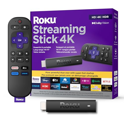 Roku Streaming Stick 4K | Streaming Device 4K/HDR/Dolby Vision with Voice Remote with TV Controls and Long-Range Wi-Fi (Renewed)