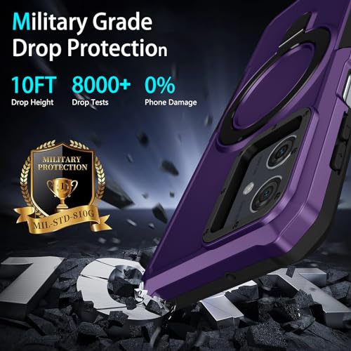 BIOPLJ Case for OPPO A58 4G Heavy Duty Case with Tempered Glass Armor Heavy Duty Drop Proof Shock Proof Case with Stand Camera Protector Cover OPPO A58 4G Case (Dark Purple B)