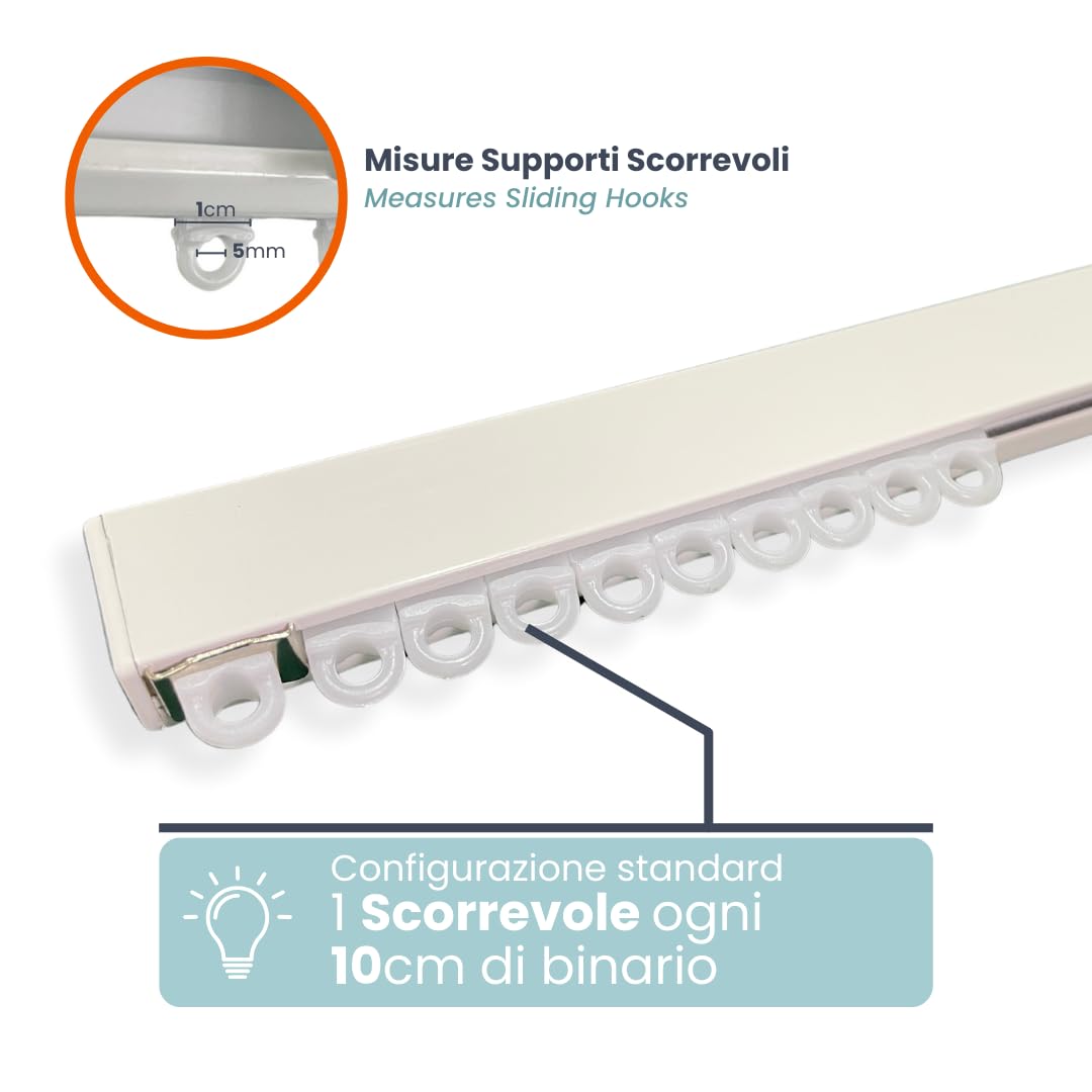 TENDAGGIMANIA Vorhangschiene Weiss - aus Alluminium - Linear Rekt, SeilzugBewegung, komplett Alle Zubehör - Personalisierbar - (Mit Seilzug, 280 cm, mit verbindung)