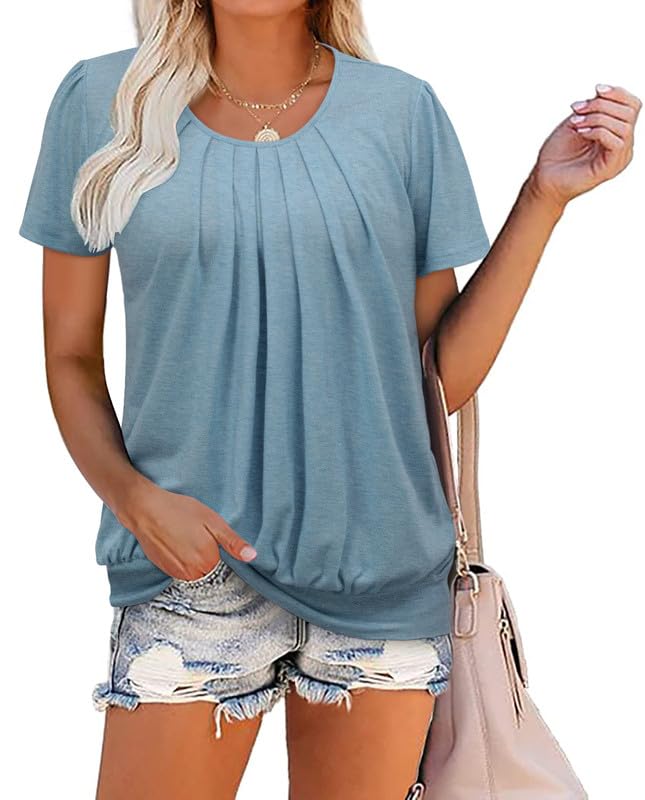 BETTE BOUTIK Womens Casual Short Sleeve Tunic Tops Scoop Neck T Shirts Summer Loose Fit Henley Shirts Blouse for Women