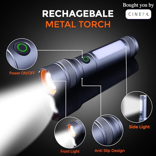 Image of Rechargeable Flashlight, Metal, 8 Lighting Modes with Telescopic Zoom, 1000 Lumens, Emergency Light, Water Resistant