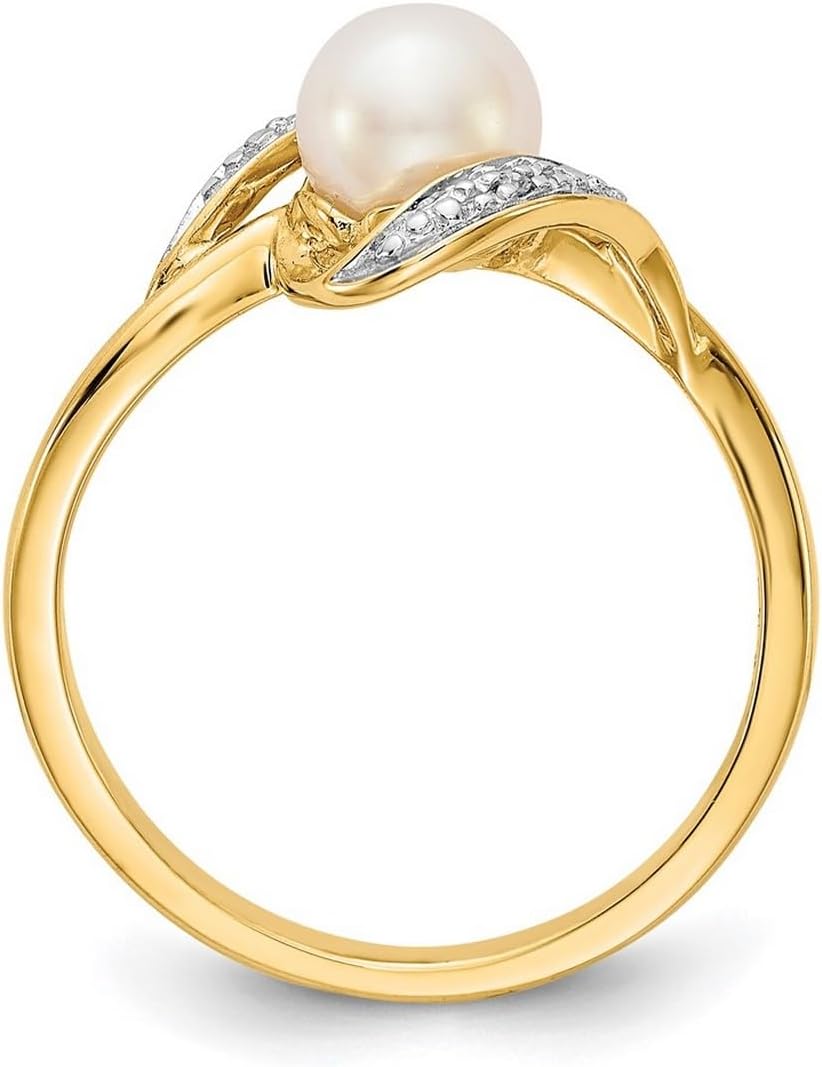 JewelryWeb 10k Solid Yellow Gold Diamond and Fw Cultured Pearl Ring Size 7.00 Ring for Women - Image 3