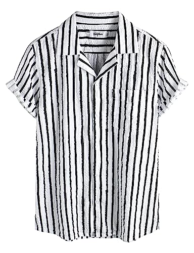 Image of VATPAVE Mens Striped Summer Shirt Casual Button Down Short Sleeve Beach Shirts Cotton Shirts for Men