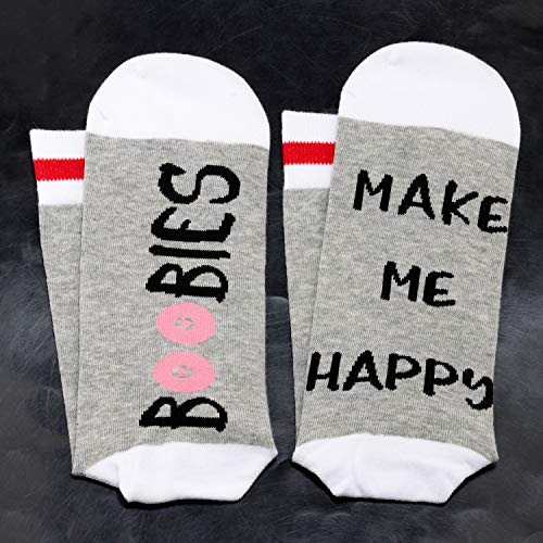 JXGZSO 2 Pairs Boobies Inspired Gift Boobies Socks Boobs Lover Socks Boobies Make Me Happy Socks Funny Joke Gift3