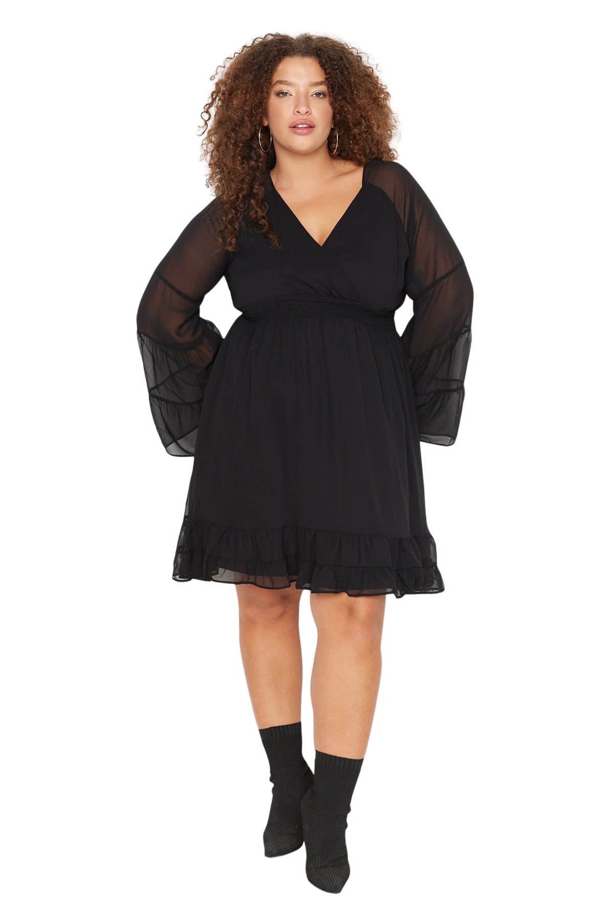 Trendyol Women Plus Size Mini A-line Relaxed fit Woven Plus Size Dress