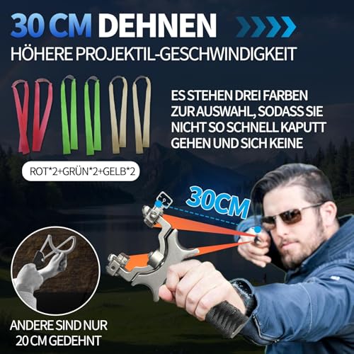 Feeoc Profi Zwille Steinschleuder Set für Outdoor Training: 360° drehbarer Bogenkopf für präzise Zielübungen – Ergonomischer Griff inkl. 6 Gummibänder 100 Ton- 100 Metall-Trainingskugeln
