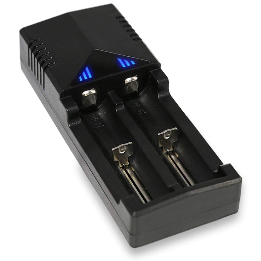 EcoGear FX Dual Lithium Battery Smart Charger Quick Li-ion Charging – Rapidly Charges 18650, 14500, AAA, AA and Most NiMH Batteries – Blue Progress Lights and Fire Safe Intelligent Circuitry