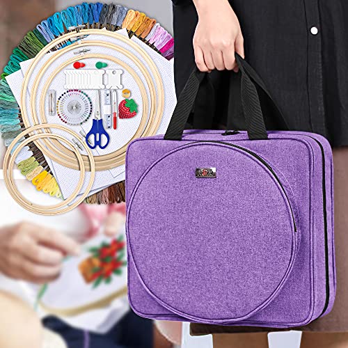 Image of LoDrid Embroidery Kit, Embroidery Project Bag with Embroidery Kit, Portable Craft Carry Case with Starter Kit, Embroidery Supplies Storage Bag and Cross Stitch Kits for Beginner, Adults, Purple