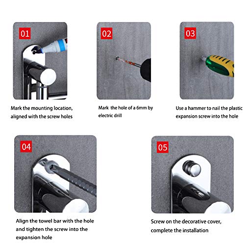 JSF Handdoekhouder, twee armen, 180 graden draaibaar, handdoekenstang, dubbel, van roestvrij staal, boren, 30 cm - Image 4