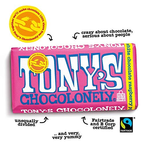 Tony's Chocolonely Chocolate Blanco con Frambuesa y Caramelo Explosivo, 4 Barras miniatura 2