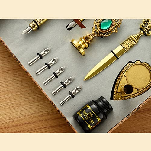 Joyeee Set di penne a piuma antica, con penna