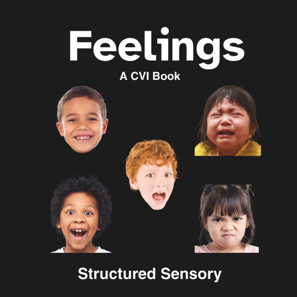 CVI Feelings Book: CVI style book about feelings for children. Phase I and Phase II for children with Cortical Visual Impairment (CVI). Identify and learn feelings and colors.