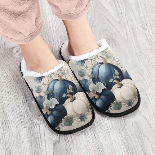 Halloween Pumpkin Retro Blue Slippers For Women Men Soft Memory Foam Non-Slip Hallowmas Winter Indoor House Shoes Travel Slipper4