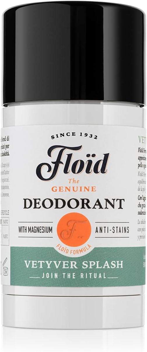 Floid Vetyver Splash Deodorant (75ml), Deodorant for Men with Magnesium Salts for High Absorbency and Lasting Freshness, Body Skin Care with Anti-Stain Formula