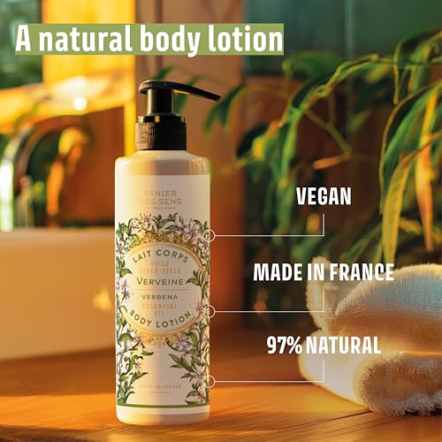 Image of Panier des Sens Lemon Verbena Body & Hand Lotion Pump, 8.45 fl oz | Perfumed Lotion For Women | Body & Hand Care | Vegan Formula | 97% Natural Ingredients | Fast-Absorbing, Non-Greasy