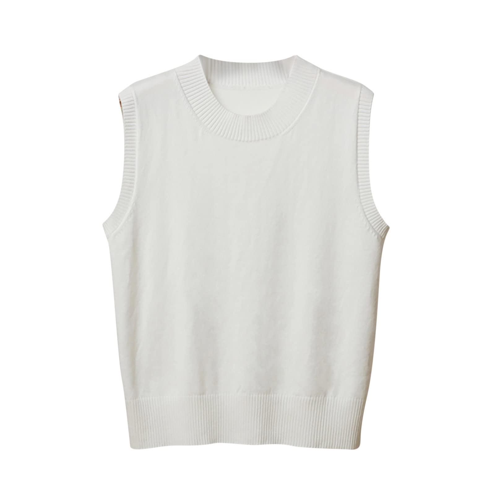 Women's Sweater Vest Classic Crewneck Knitted Pullover School Uniform Knitwear Tops Sleeveless Warm Comfy Tank Tops