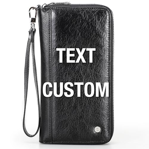 Image of Top Grain Genuine Leather Text Customizable Clutch Wallet Purse for Man & Woman, Classic Vintage Design, Fully Handmade, Multiple Pockets & Slots, RFID Large Capacity for Daily /Business /Traveling /Gift