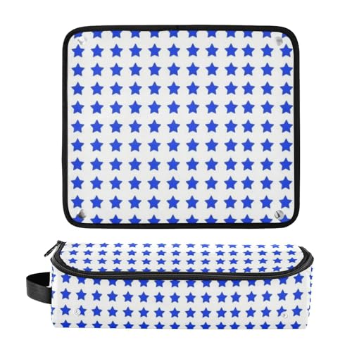 2-en-1 Estuche de viaje para rizador y tapete resistente al calor con cierre de cremallera Organizador impermeable para planchas de pelo y herramientas calientes, estilizador y volumizador para cabello patrón azul estrellado miniatura 3