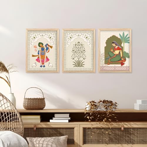 Image of ARTIFLY - Pichwai art framed wall Painting for Living Room Bedroom Office Room Decor - Premium Pichwai Paintings for and Wall Decor (Design 4, 10x13 inch, Standard Packaging)