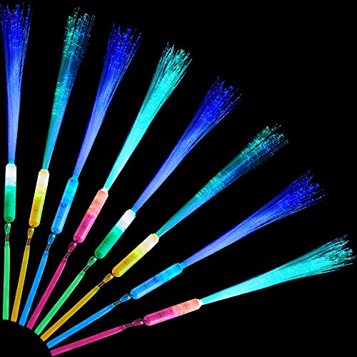 Zhanmai 16 Pieces Glow Fiber Wands Sticks LED Light Up Wands Fiber Optic Wands LED Flashing Sticks Glow Flashing Wands Fiber Optic Wands for Party Favors, Colorful, Battery Operated
