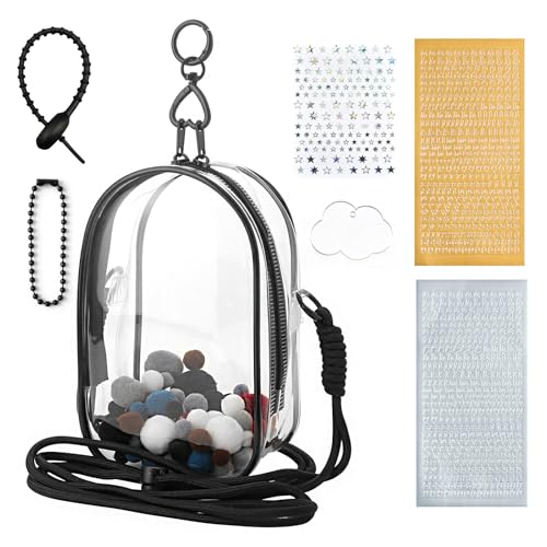 Image of Clear Doll Case with Keychain and Adjustable Strap, Waterproof Crossbody Bag for Blind Box Collectibles - Dustproof PVC Display Cover (Black, 6.9inch /17.5cm)