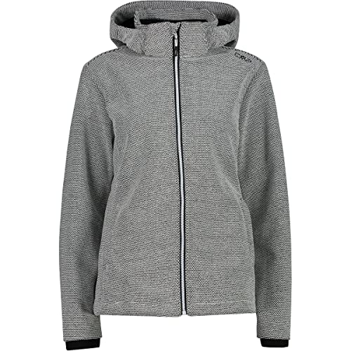 Water Repellent CMP Giacca in Softshell da Donna con Cappuccio Removibile, B.co Gesso-Nero, 46