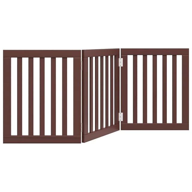 vidaXL Puerta para Perros Plegable 3 Paneles Madera álamo marrón 150cm, Puerta para Mascotas